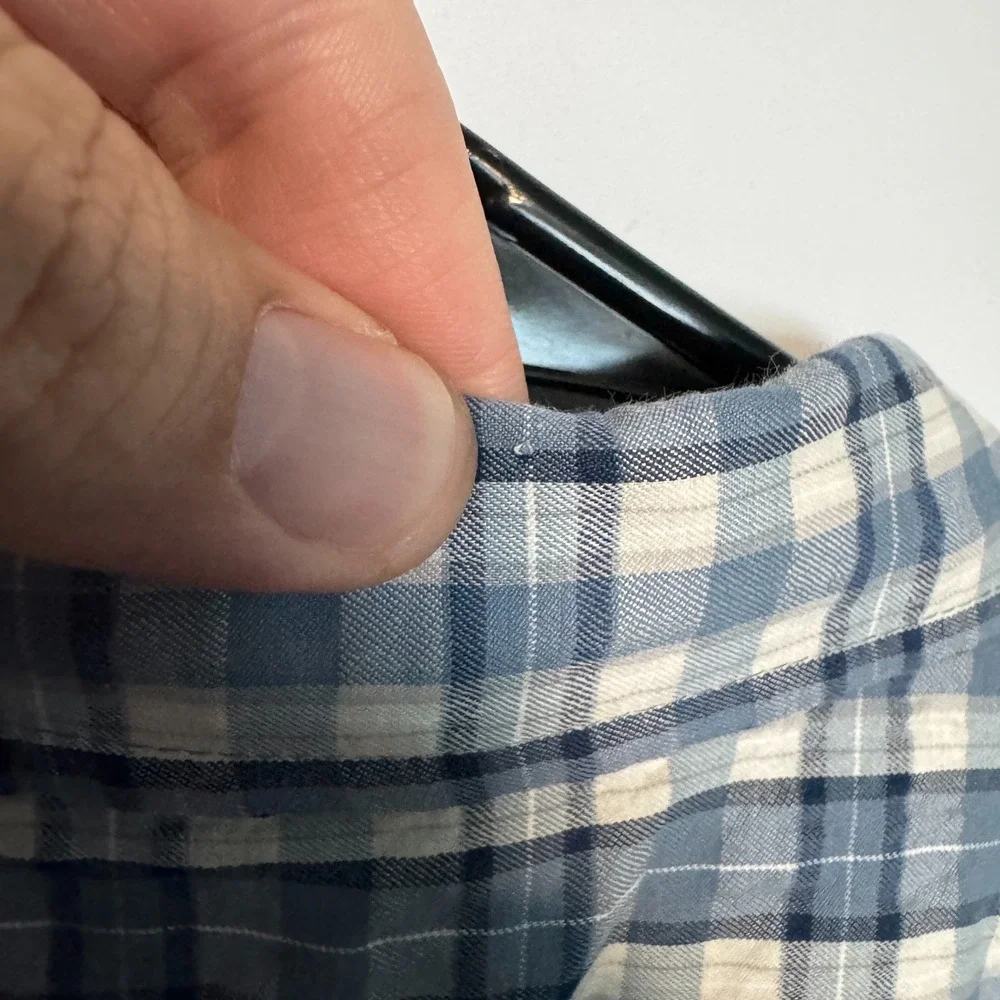 Vineyard Vines Shirt Mens Large Blue Plaid On The Go Seersucker Performance OTG